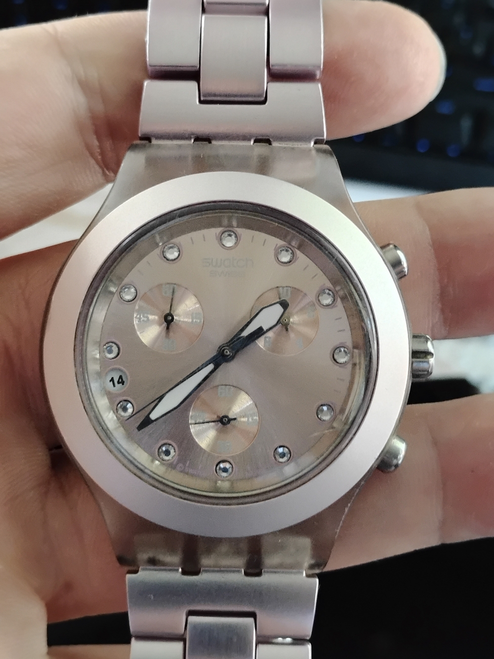Swatch Ladies Pink Stainless Steel Chronograph Watch
